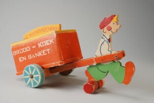 Houten speelgoed bakkerskar met losse deksel