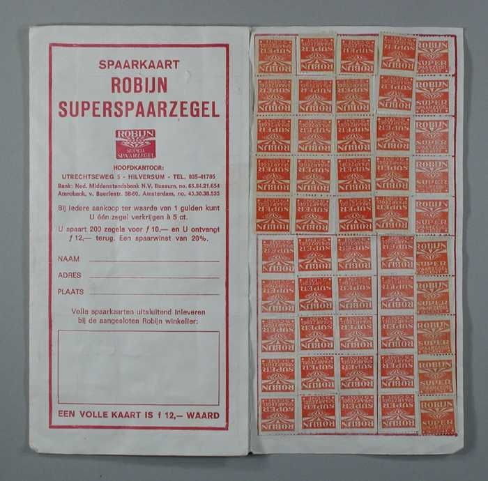 Collectiestuk: Volgeplakte Spaarkaart Met 5-Cent Robijn Spaarzegels, Rood  En Wit | Museum Rotterdam