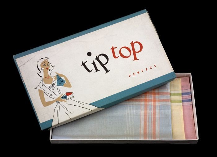 Collectiestuk: Set drie katoenen zakdoeken in originele doos, geschenkverpakking, "tip top" | Rotterdam
